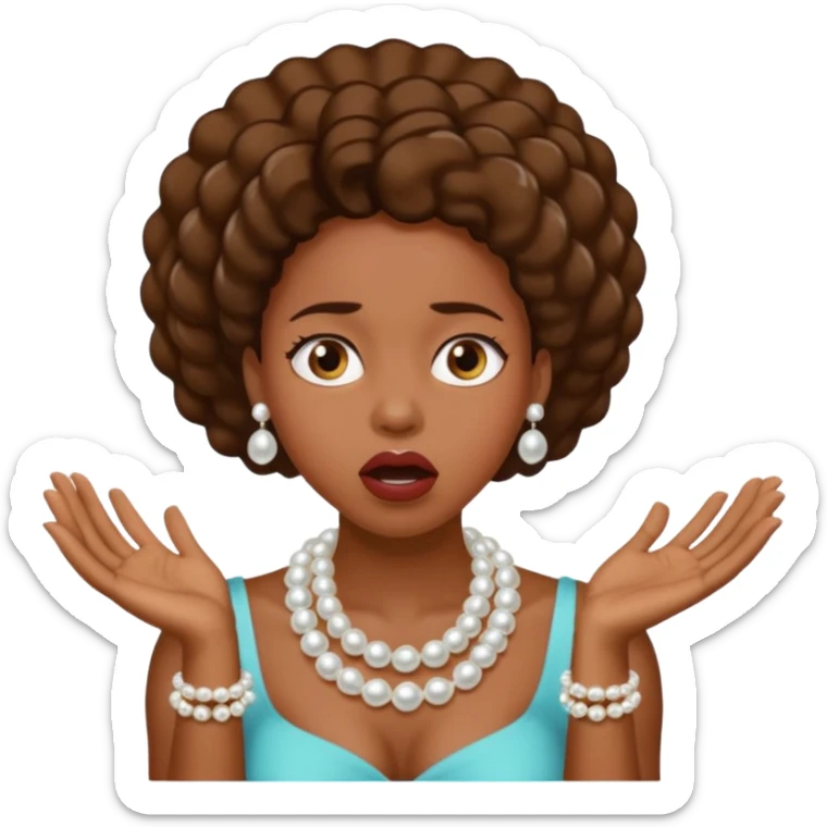 Black woman clutching pearls on neck with hands and looking shocked  sticker