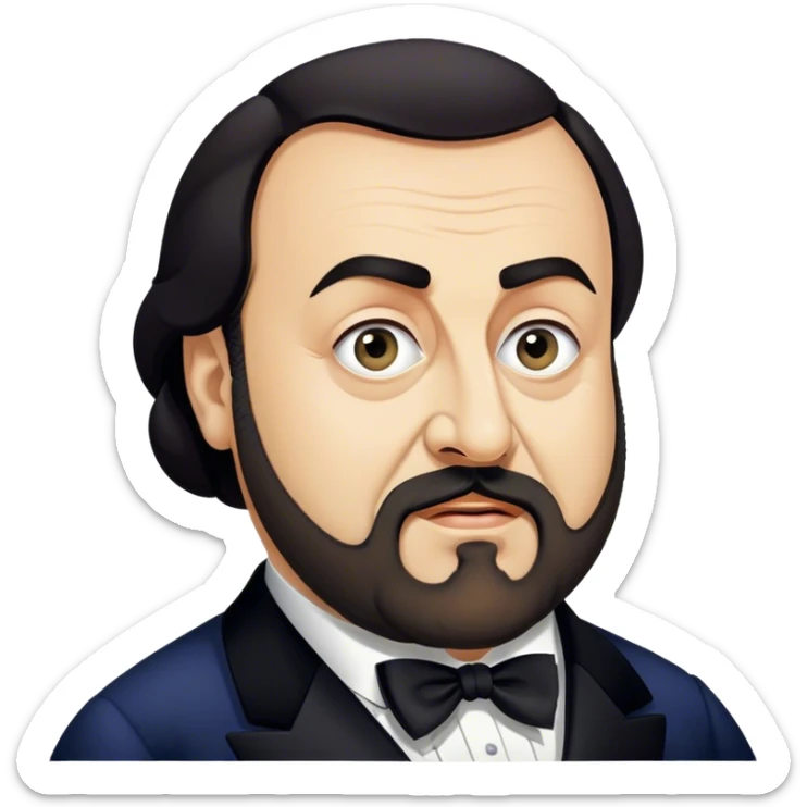 Cinematic Realistic Luciano Pavarotti Portrait Emoji, depicted as a charismatic operatic tenor with expressive eyes and commanding stage presence, rendered with rich elegant textures and warm theatrical lighting that captures his timeless vocal brilliance. sticker