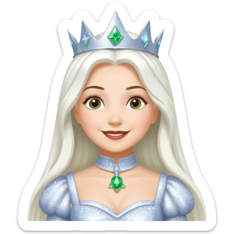 Good Witch of the North from the Wizard of Oz with long white hair, white sequin outfit sticker