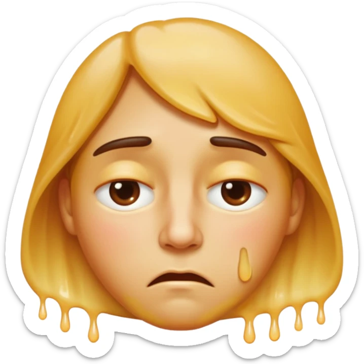 Apple-style emoji person inspired by the Apple melting face emoji (🫠), with a slightly drooping lower face due to heat, solid soft texture, annoyed and exhausted expression, raised eyebrow, unimpressed half-closed eyes, subtle sweat drops, consistent skin color, no dripping or glossy liquid effect sticker