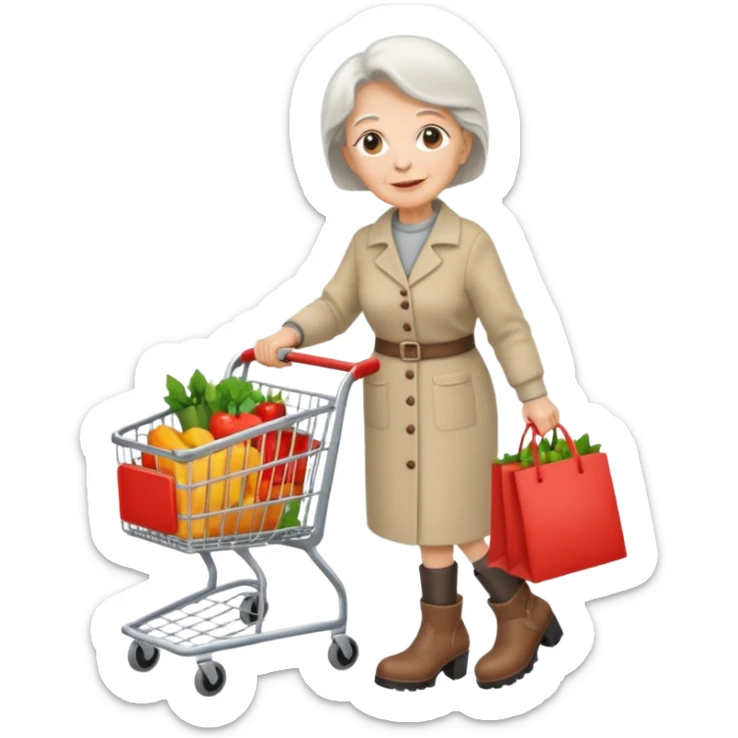 Una donna anziana  con gli stivaletti che va a fare la spesa sticker