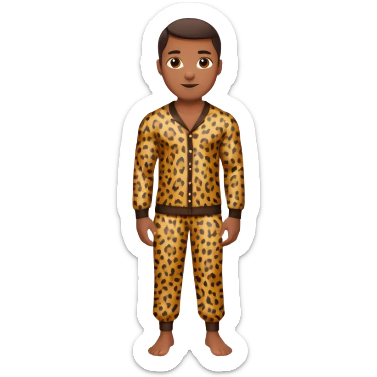 Handsome Black man with brown skin tone, with muscular build, wearing long sleeve leopard print pajamas and white slippers sticker
