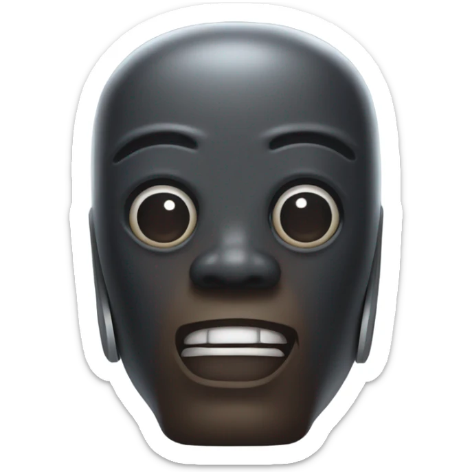 Person who is a droid with lasers on their head with dark skin and a big nose sticker