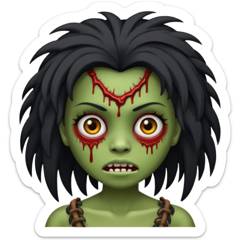 Faça uma menina de cabelo liso preto com franja zumbi cabelo longo 🧟‍♀️ faça ela assim sticker
