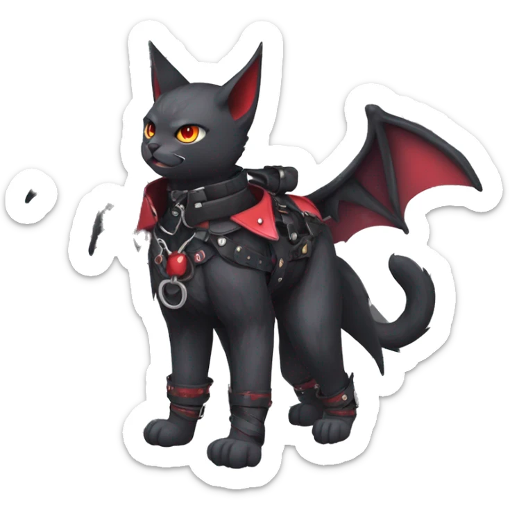 cool edgy kawaii black punk red fantasy nargacuga-bat-cat-Fakemon collar harness full body sticker