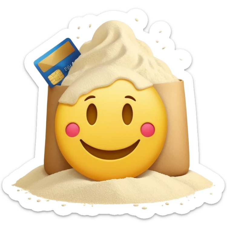 Smiley emoji yellow with creditcard and pile of flour infront sticker