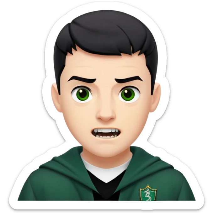 Jamie Yeates is Marcus Flint in harry potter, wear hogwarts slytherin uniform, short black hair, bulky face, often grimacing and showing teeth growl menacingly sticker