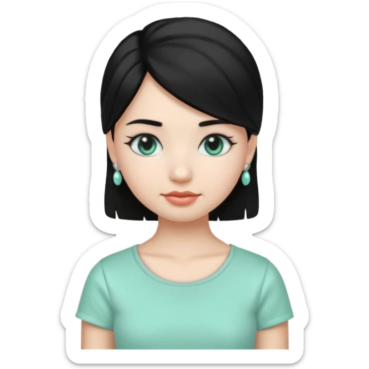 A girl emoji wearing silver jhumka and light mint green colour tshirt with dark black hair sticker