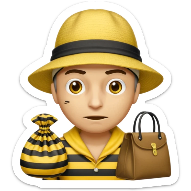 A Robber that just robes a bank** and that has yellow and black stripes that has a bag qith money inside with a chapeau and that looks mean sticker
