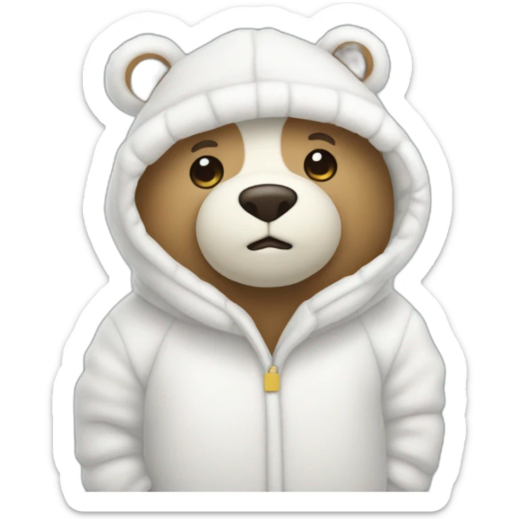 Un oso de peluche blanco con un pijama y un gorro blanco y muy delgado sticker