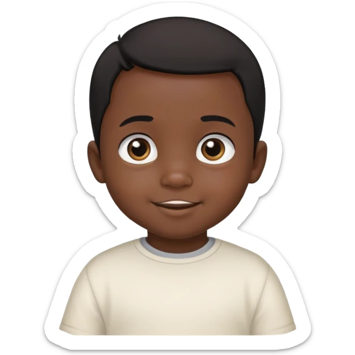 smiling face, toddler boy, African, big eyes, dark skin, black hair, no neck, no body sticker