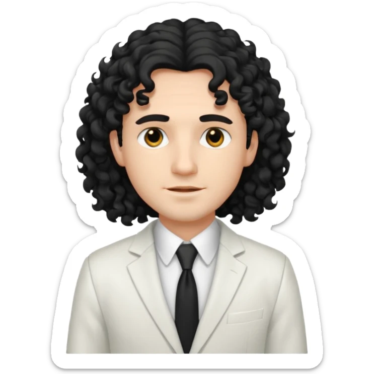 Cockasian guy with black long curly hair and black eyes wearing a White simple suit guy  sticker