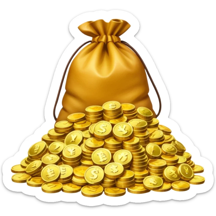 mountain of money with bags of money sticker