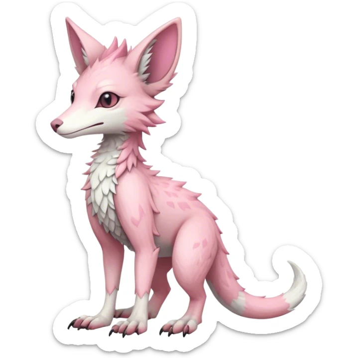 Feral Rare Fantasy cute pastel pink Vernid-Sergal-Trico-species by LiLaiRa, markings, tufted ears, full body, 4 legs sticker