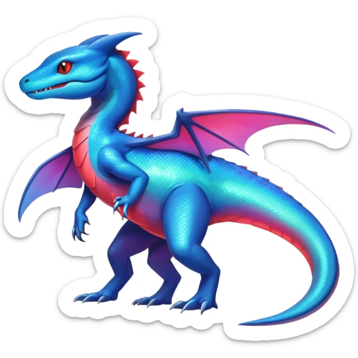 Colorful Iridescent Exotic Salandit-Aurorus-Salamence-Fakémon-hybrid-creature (full body)  sticker