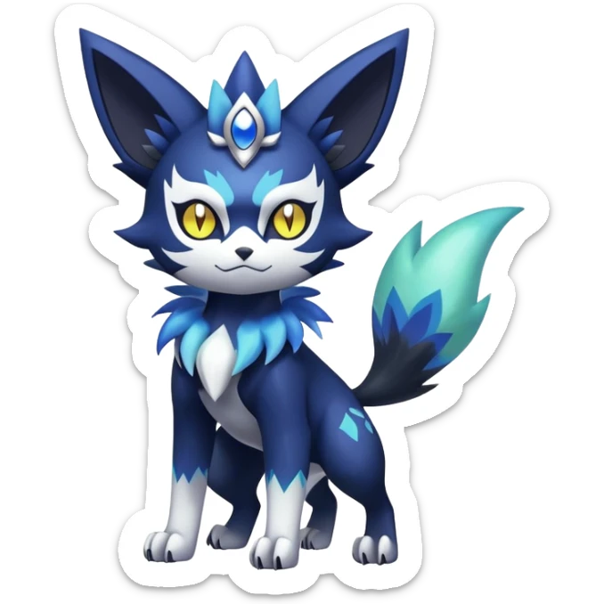 Shiny Evil mExotic Badass Colorful Ethereal Royal Mysterious Gothic Meowstic-Zorua-Litten-Noibat-Pokémon-Fakémon-hybrid-creature (full body) with random pattern-markings sticker