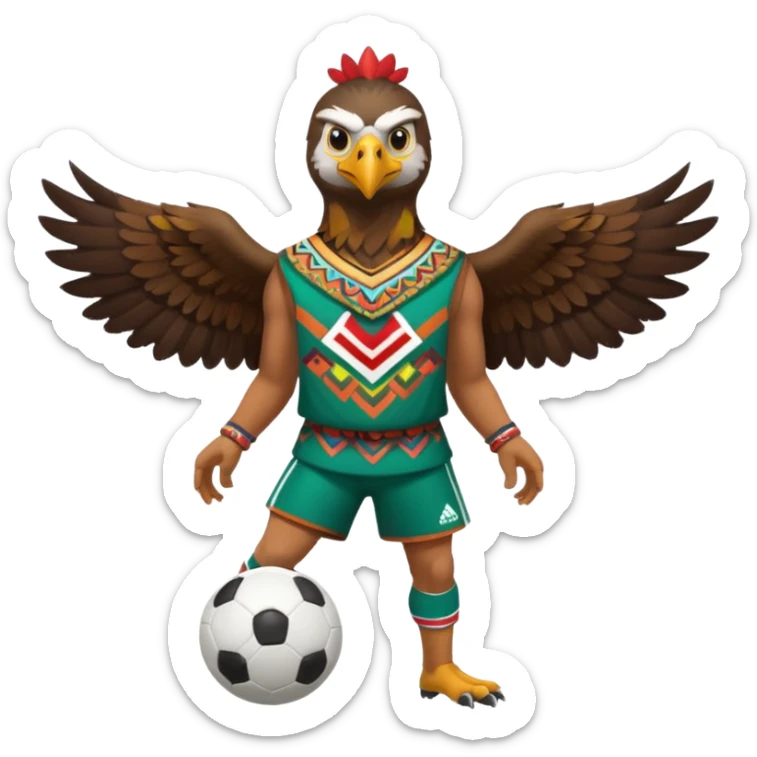 aguila mexicana con vestimenta azteca que juega futbol sticker
