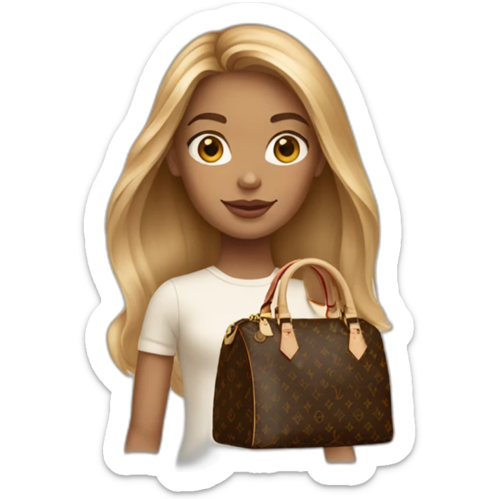 1 girl with light-brown long hair holding louis vuitton bag sticker