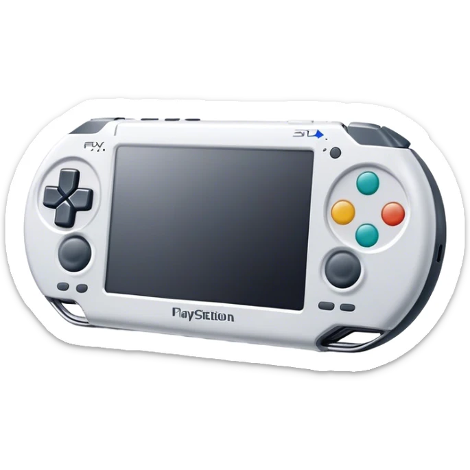 Clash of Clans aesthetic: Cinematic Playful PlayStation Portable (PSP) Portrait Emoji, rendered in a 3D vector-style similar to standard emojis with minimal shading and bold, simplified shapes. A compact, distinct form with signature details, softly glowing with a cutting-edge console technology charm. Simplified yet unmistakably iconic, highly detailed and consistent, glowing with a soft radiance and high shine. Stylized with a touch of technological advancement and a soft glowing outline, capturing the essence of a beloved gaming relic with a friendly, playful manner! sticker