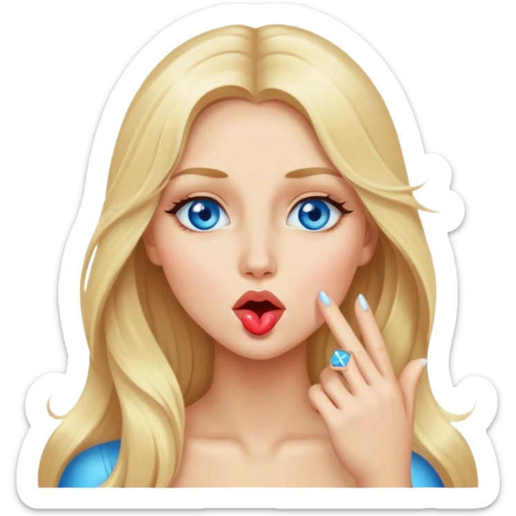 Cinematic realistic blonde with long hair and blue eyes blows a kiss sticker