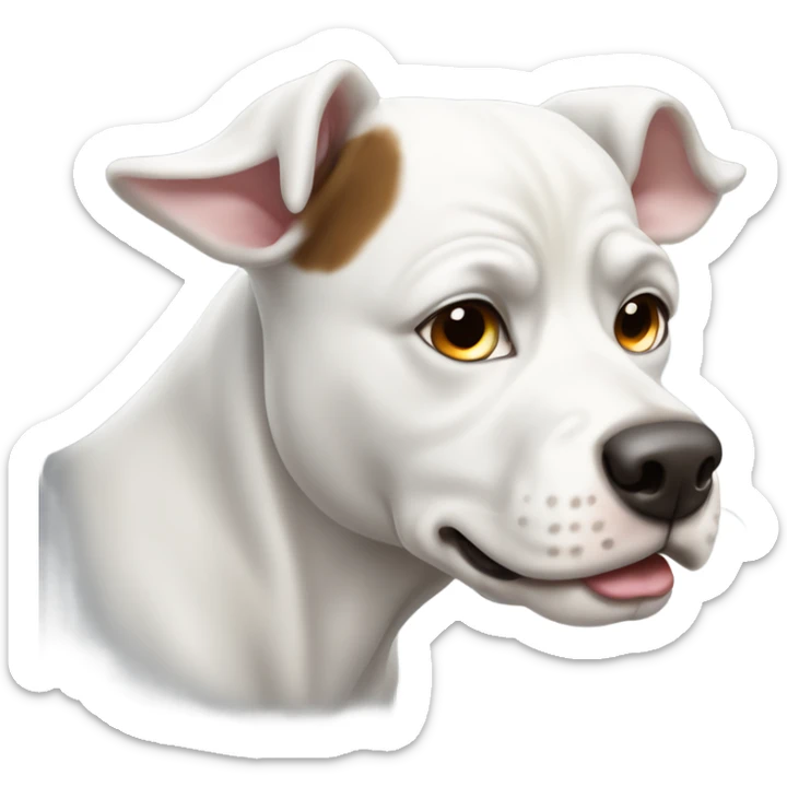 White bull arab dog with a brown ear and one brown eye one black eye  sticker