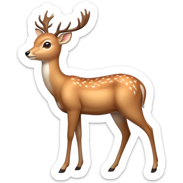 cinematic-[deer]-realistic-full-body-standing on all fours-emoji,-tail-tucked-close,-head-tilted-dramatically,-sleek-[fawn]-fur,-simplified-yet-realistic-focused-features,-highly-detailed,-glowing-with-an-almost-sarcastic-glow sticker