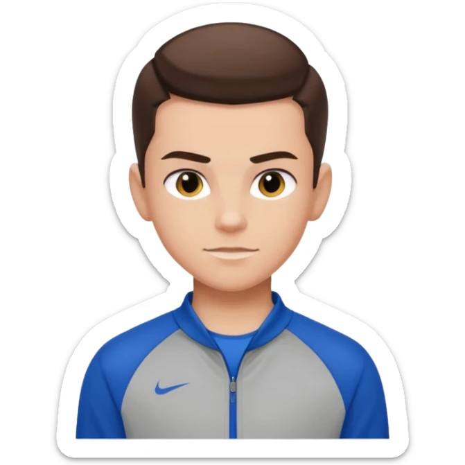 teen boy slick back brunette hair wearing sport clothes giving famous school boy vibe with confident attitude and smirk sticker