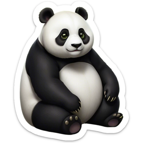 Cinematic Noble Panda Portrait Emoji, Poised and regal, with a robust, sturdy build and a strikingly contrasting black and white Fur, deep-set soulful dark eyes, Simplified yet sharp and sophisticated features, highly detailed, glowing with a soft, dignified glow, high shine, intelligent and gentle, stylized with an air of bamboo forest majesty, focused and attentive, soft glowing outline, capturing the essence of a watchful and confident companion, so majestic it feels as though it could lumber out of the screen with effortless authority! sticker