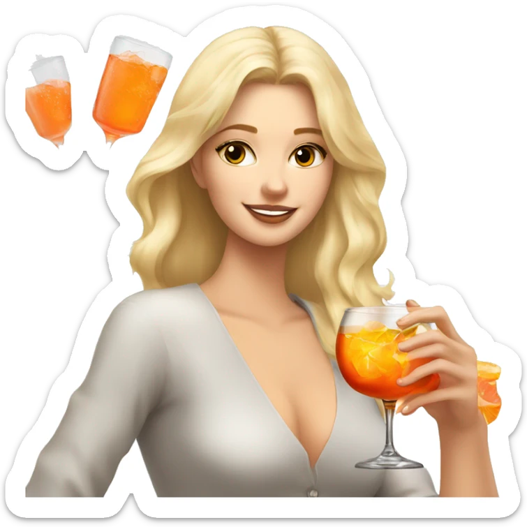 A white blonde girl with a glass of aperol spritz in her hand  sticker