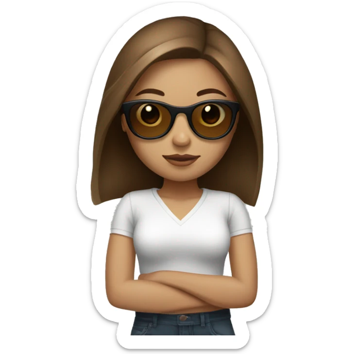 girl avatar with brown hair and white skintone with sunglasses sticker