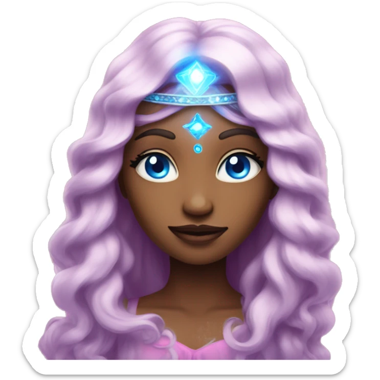 magical diva with pink andromedan skin long hair and blue eyes glowing third eye sticker