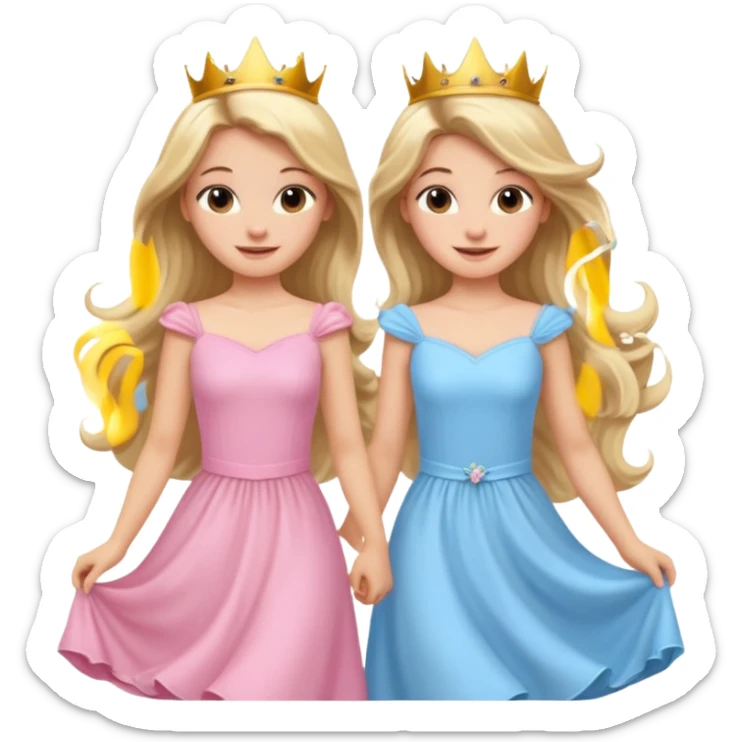 happy princesses blonde girl in light blue dress and long hair brunette girl in light pink dress sticker