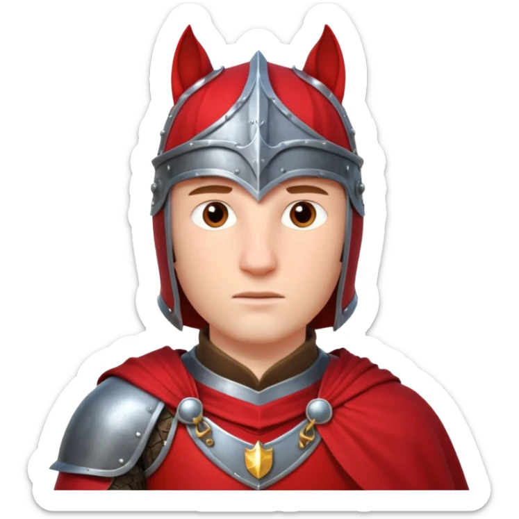 medieval horse rider knight portrait, head and shoulders only, armor collar, cloak, intense eyes, fantasy vibe, 3D cartoon, mobile game icon style, clean background, no text, no watermark
 sticker