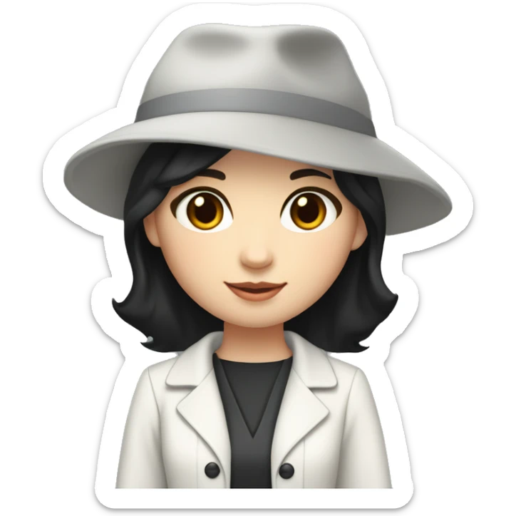 small size pale skin girl graduate student with middle length black hair,wearing graduate black cap, gray eyes, White classical jacket, blouse, Gray skirt holding a Macbook in the hands sticker