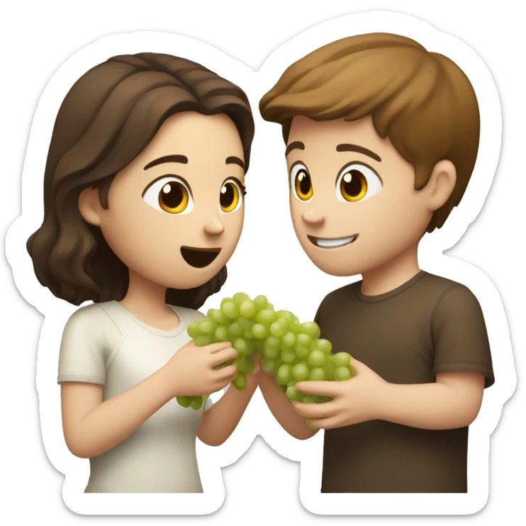 White boy with brown hair feeding grapes to white girl with brown hair sticker