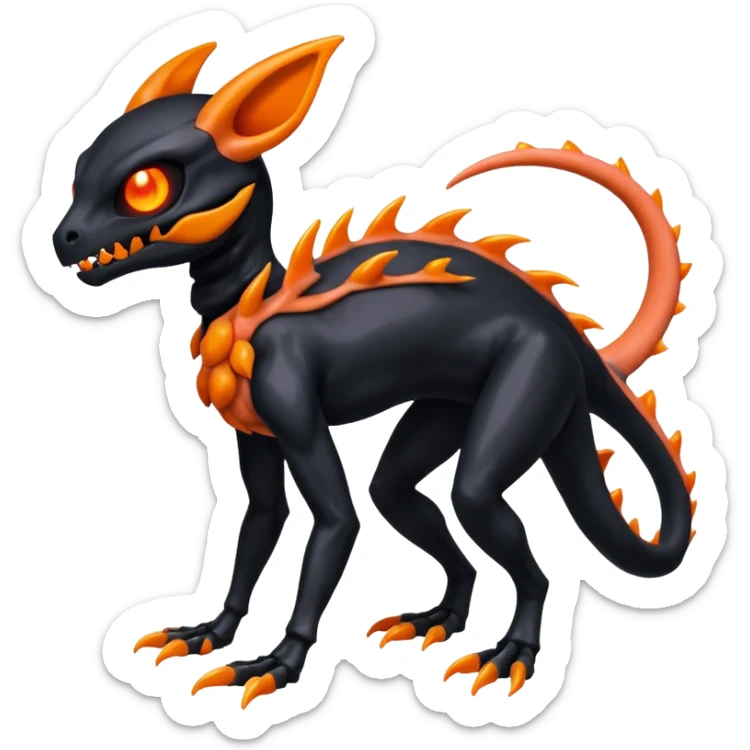 Shiny Evil Black And Orange Duskull-Salandit-Sylveon-Fakémon-hybrid-creature (full body)  sticker