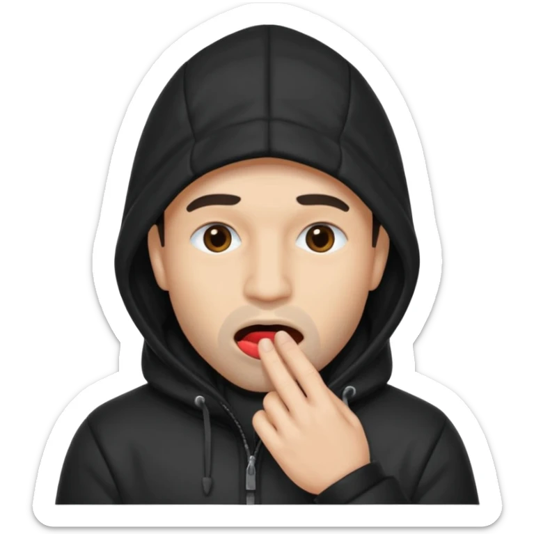 fait un homme noir avec une cagoule noir qui couvre sa tête, ses mains doivent être sur sa bouche comme si il se la cachait  sticker