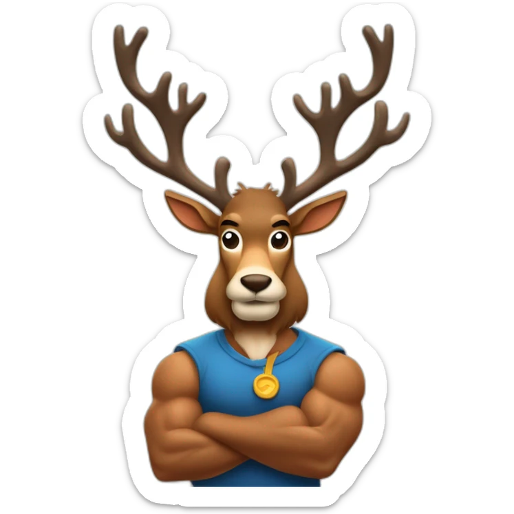 Reindeer muscular schlitz hat showing off biceps arms crossed masculine fierce sticker