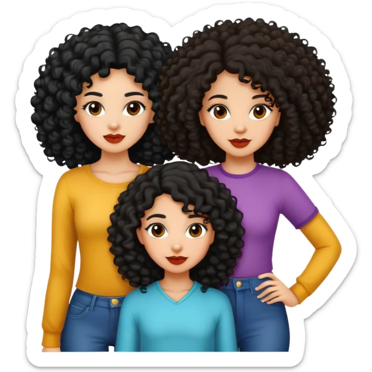 a trio girl group friend one with curly black hair, the other with long dark brown wavy hair and the 3rd one is lightskin with a little afro  sticker