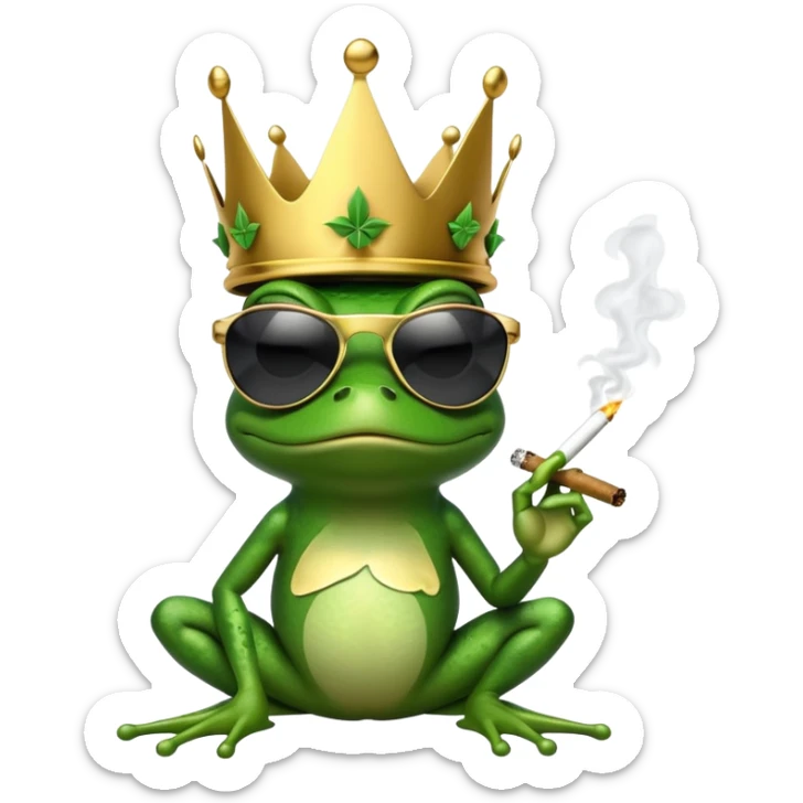 gangster frog wearing a gold crown smoking a marijuana joint, cool sunglasses sticker