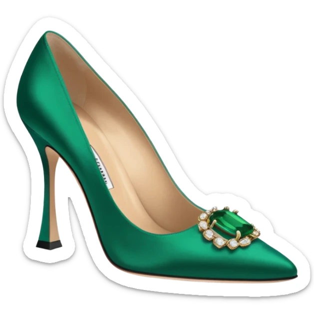 manolo blahink 90's satin pump add the jewelry to the front green sticker