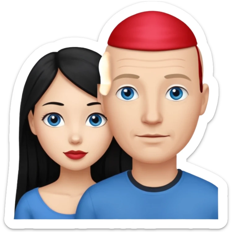 Bald white man blue eyes in love with Filipina woman with long hair sticker