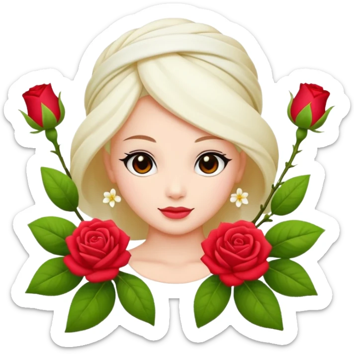 gajra with jasmine and rose flowers, vibrant and cute, apple emoji style sticker
