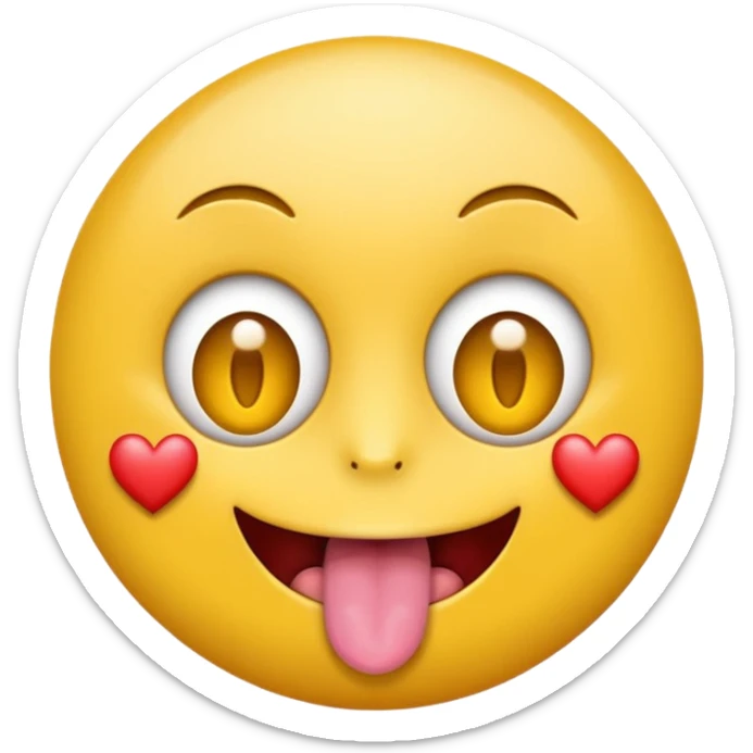 round Emoji with heart-shaped eyes, inside the heart eyes there are are dollar signs, and the emoji is sticking out its tongue. sticker