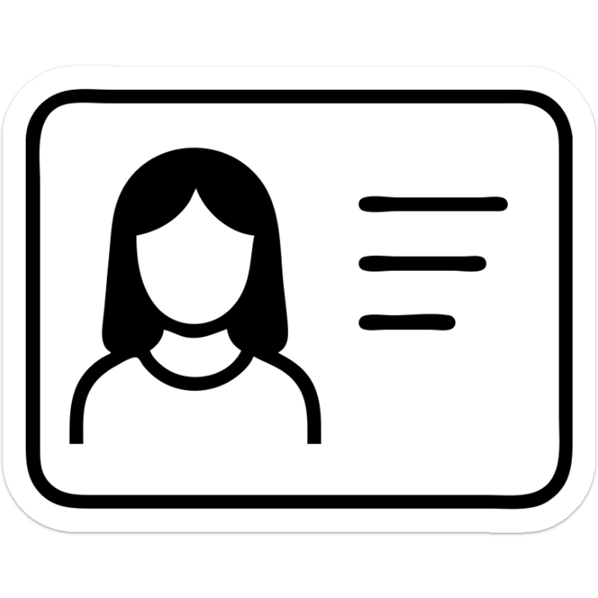 black ID card with a portrait of a white girl with black hair, simple and modern sticker