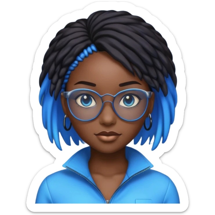 i want an emoji of a cool barb girl that likes blue, a techie girl that is like a matrix character and is black sticker