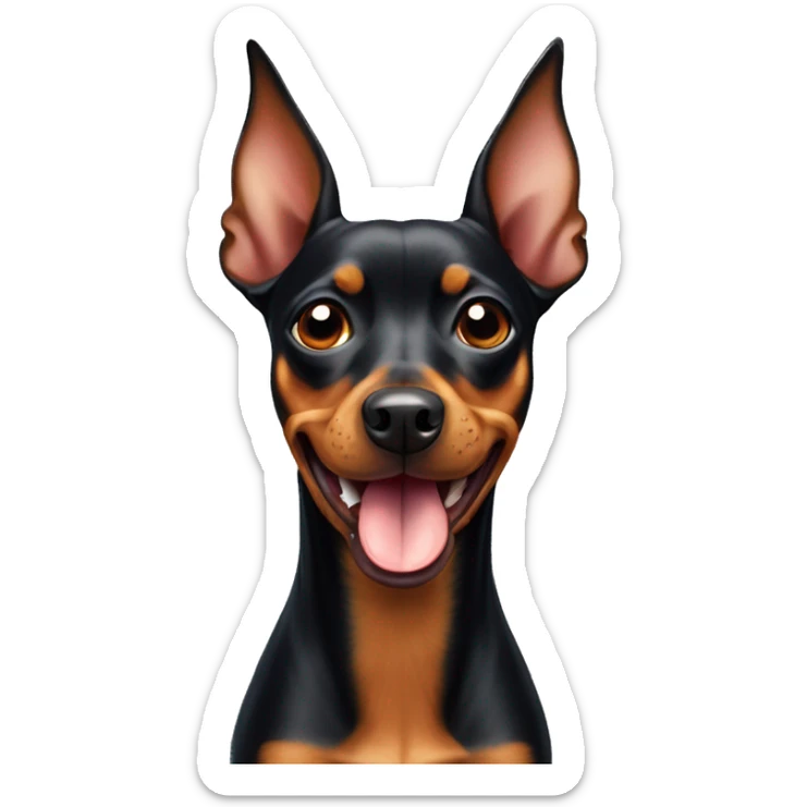 a pinscher dog looking up with its tongue out of its mouth and its ears back
 sticker