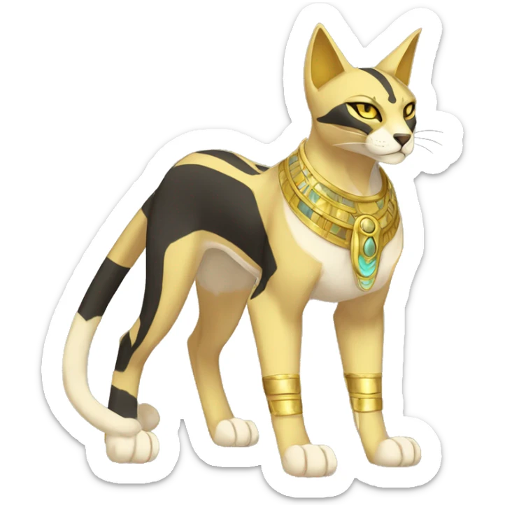 Black godly overpowered ethereal majestic Egyptian Cat-Fakemon. Golden Anubis-Rings and yellow ring-markings. Full body sticker