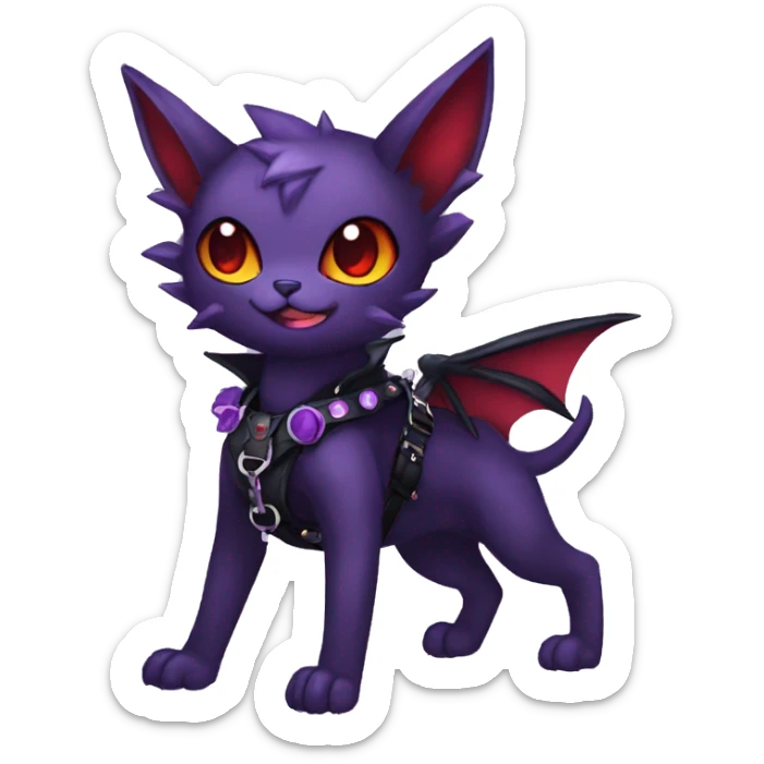 cool cute pretty black punk red Purple ethereal fantasy nargacuga-bat-cat-Fakemon spiked collar harness full body sticker