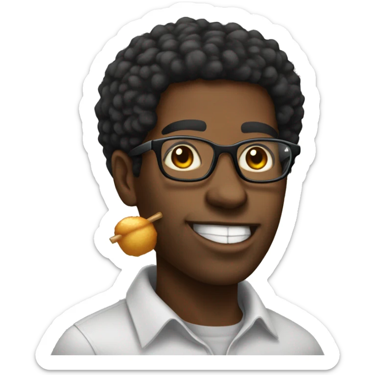 african American male, glasses, black taper afro, eating honey bun sticker